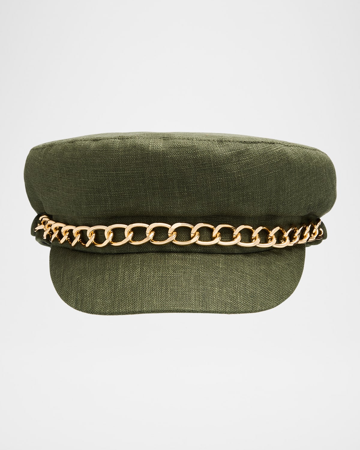 Eugenia Kim Marina Linen Marine Cap W/ Curb Chain Trim In Green