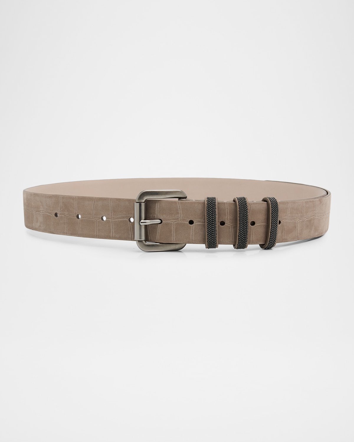 Brunello Cucinelli Monili Croc-embossed Leather Belt In Brown