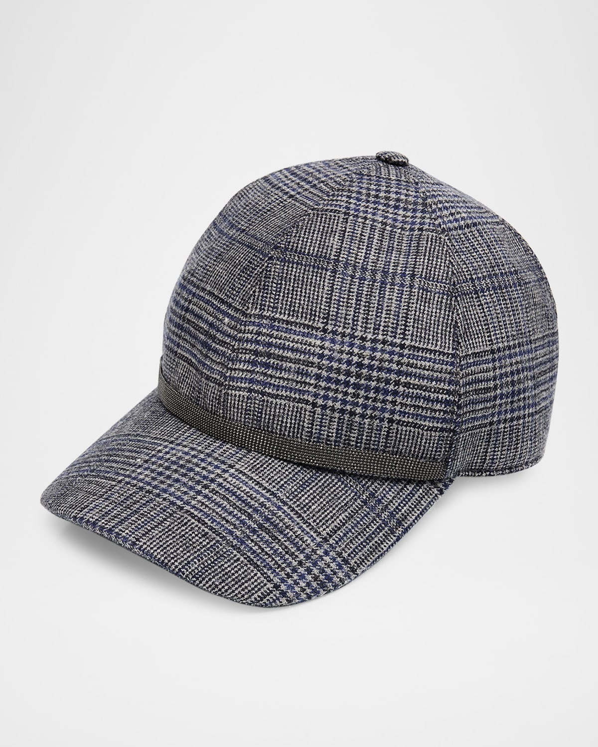 Brunello Cucinelli Prince Of Whales Wool Baseball Cap With Monili Trim In Blue