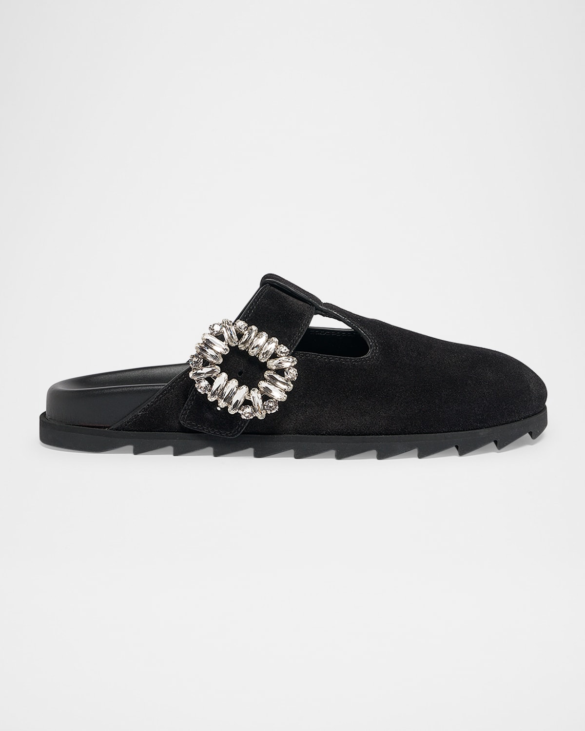 Roger Vivier Slidy Viv Suede T-strap Mules In Black