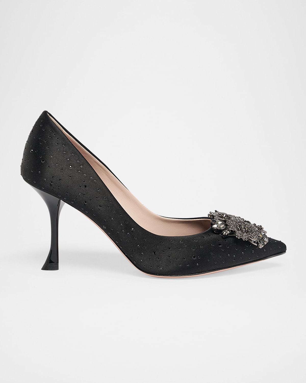 Roger Vivier Satin Embellished Rv Bouquet Strass Buckle Pumps 85 In Black