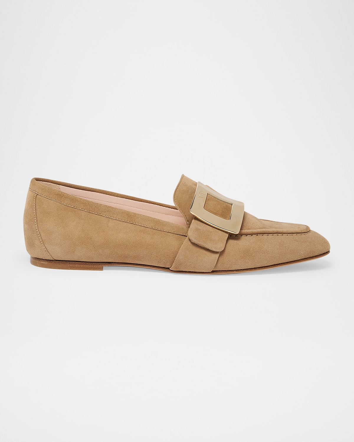 Roger Vivier Suede Metal Buckle Loafers In Brown