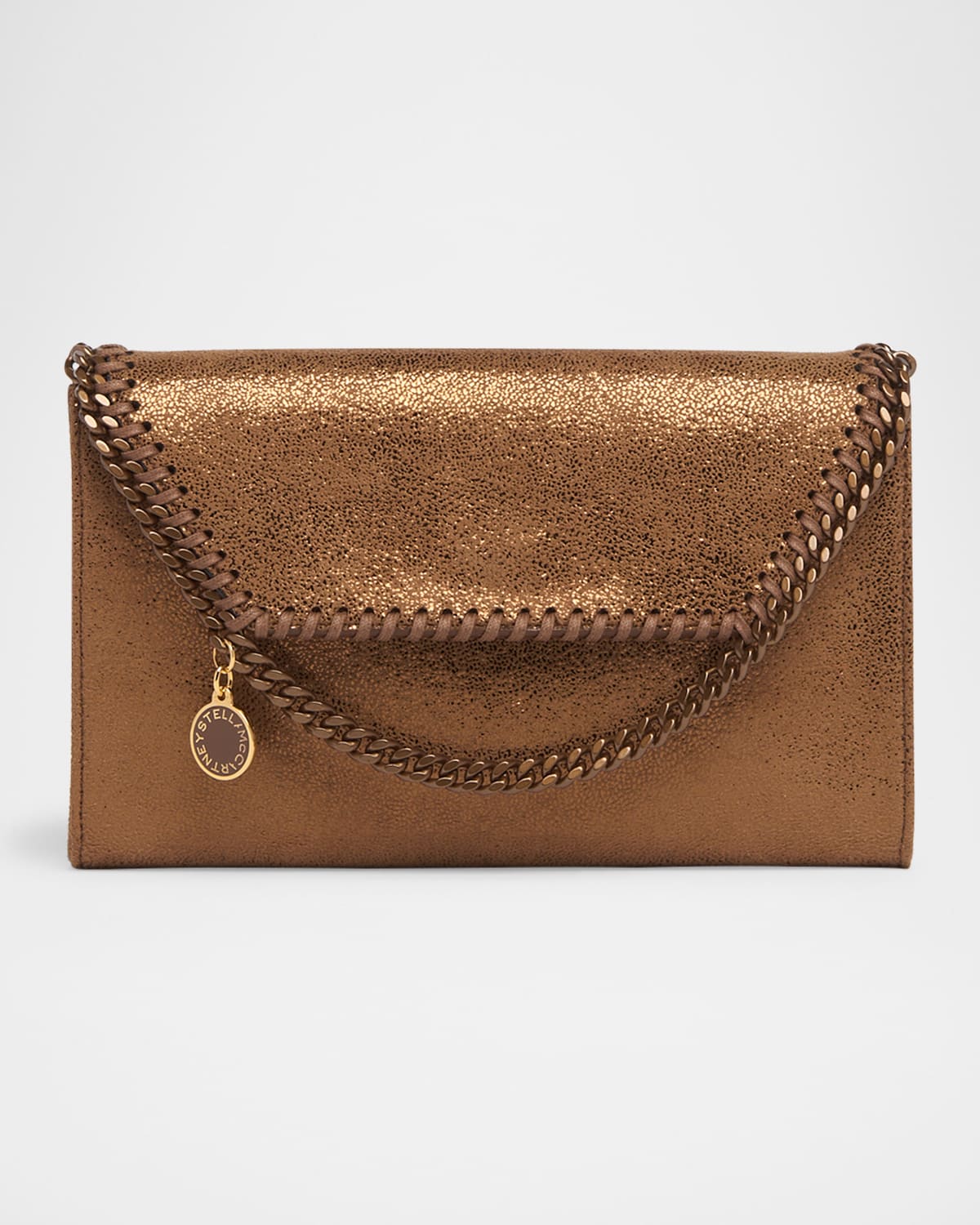 Stella Mccartney Falabella Eco Shiny Dotted Chamois Wallet On Chain In Brown