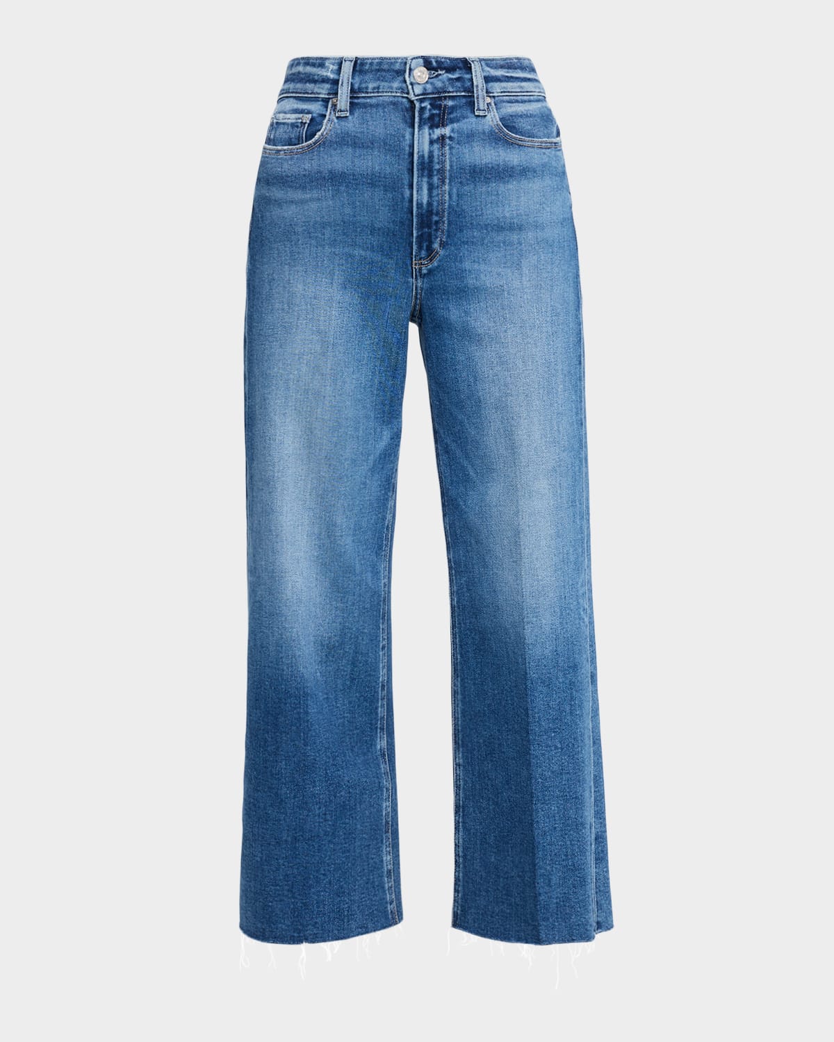Paige Anessa High Rise Raw Hem Wide Leg Jeans In Westminster Distressed In Blue