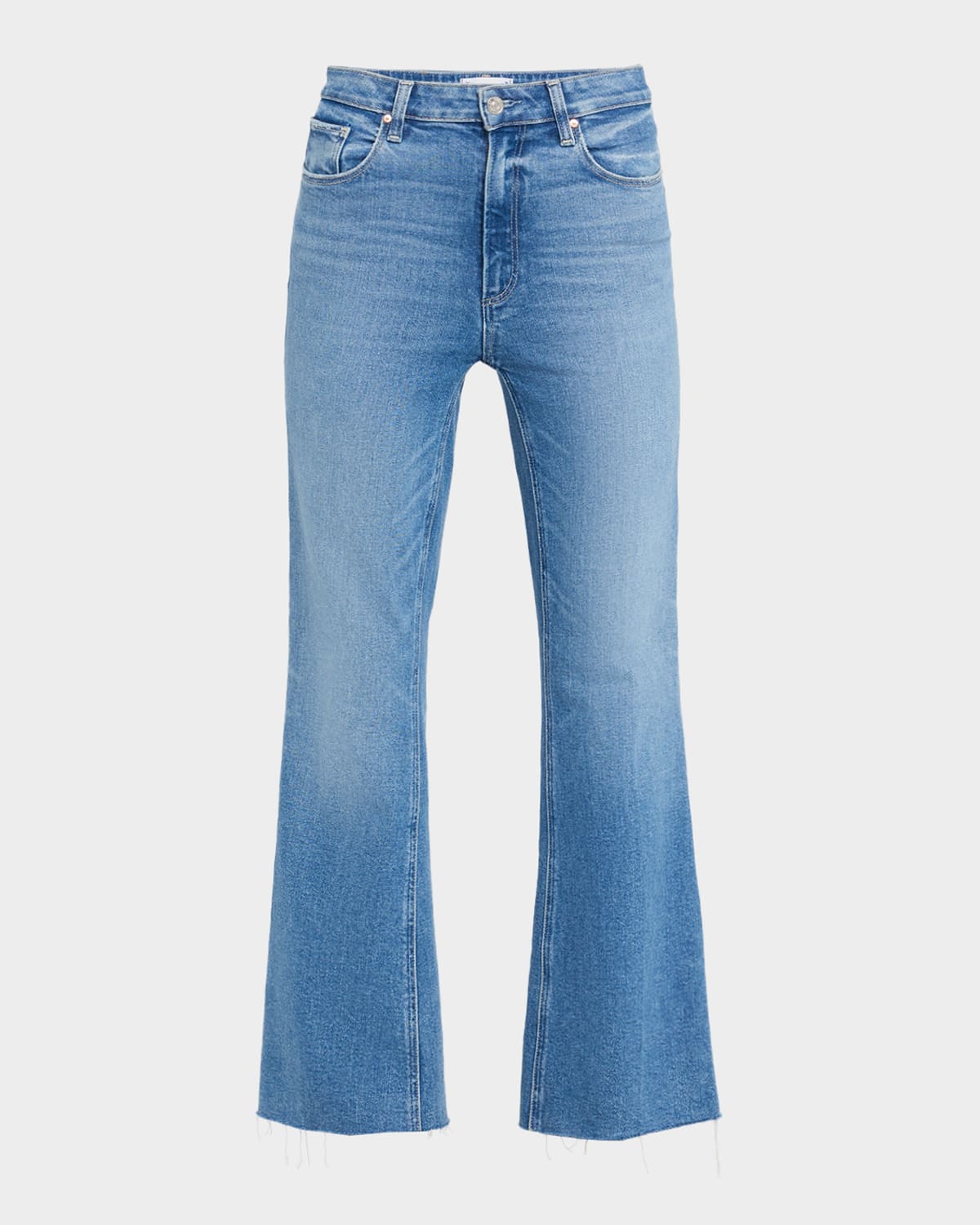 Paige Womens Rock Show Distressed Laurel Canyon Faded-wash Flared High-rise Stretch-denim Blend Jean In Blue
