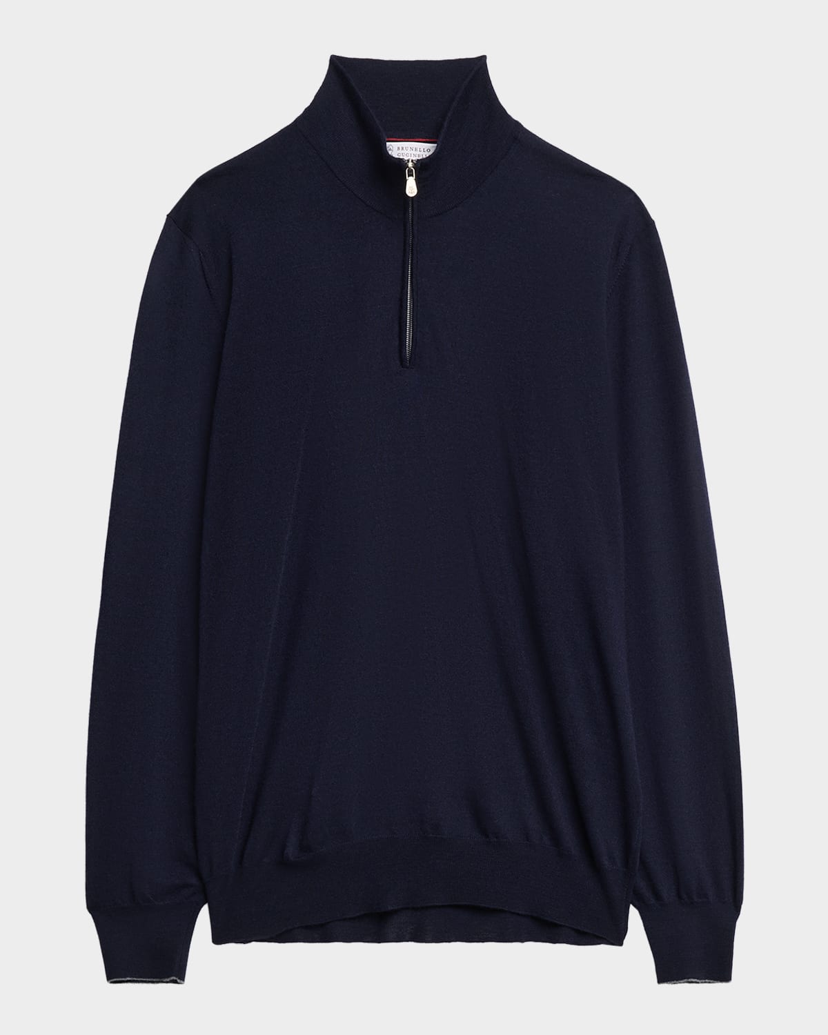 Brunello Cucinelli Contrast-tipped Cashmere Half-zip Sweater In Blue