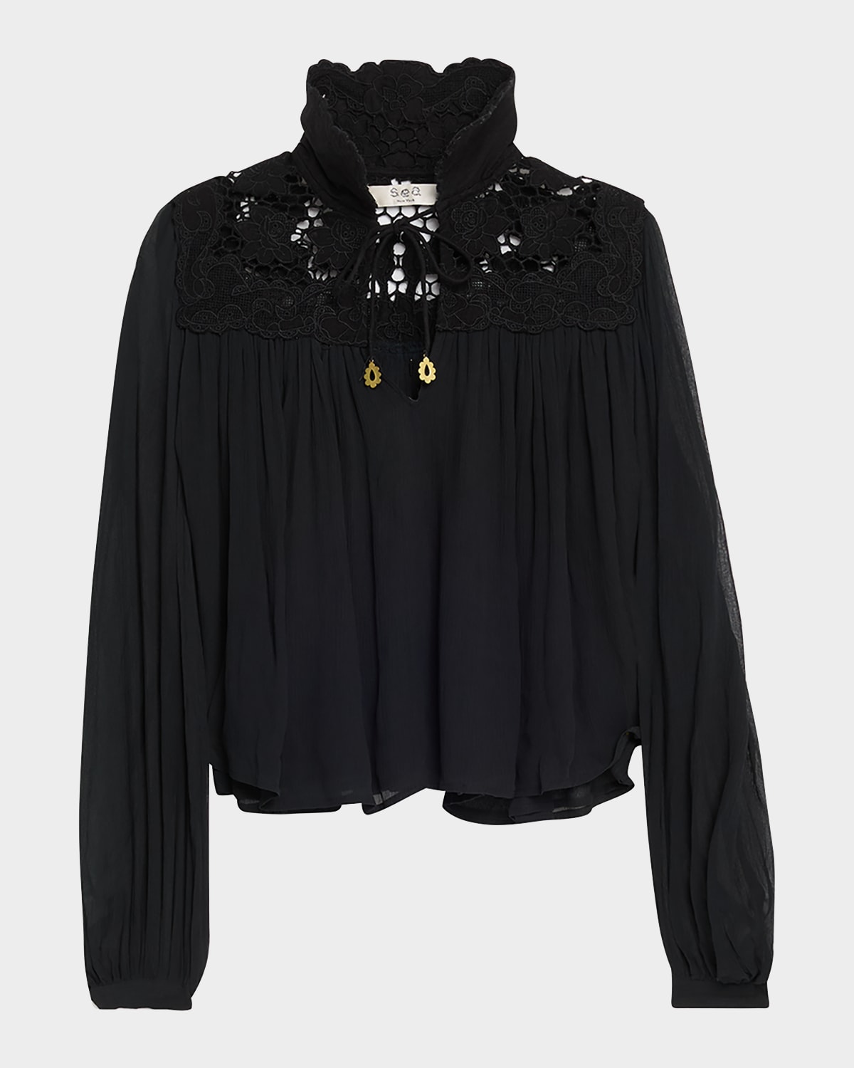 Sea Daphne Long-sleeve Lace Top In Animal Print