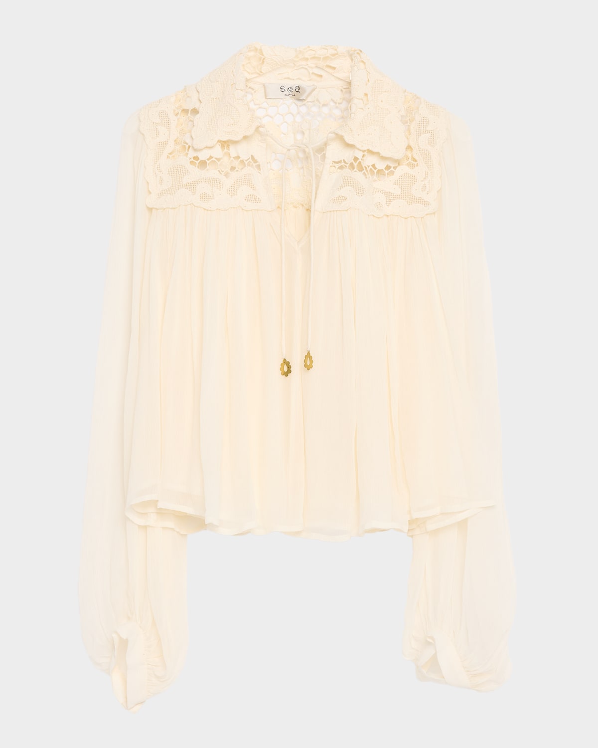 Sea Daphne Long-sleeve Lace Top In White