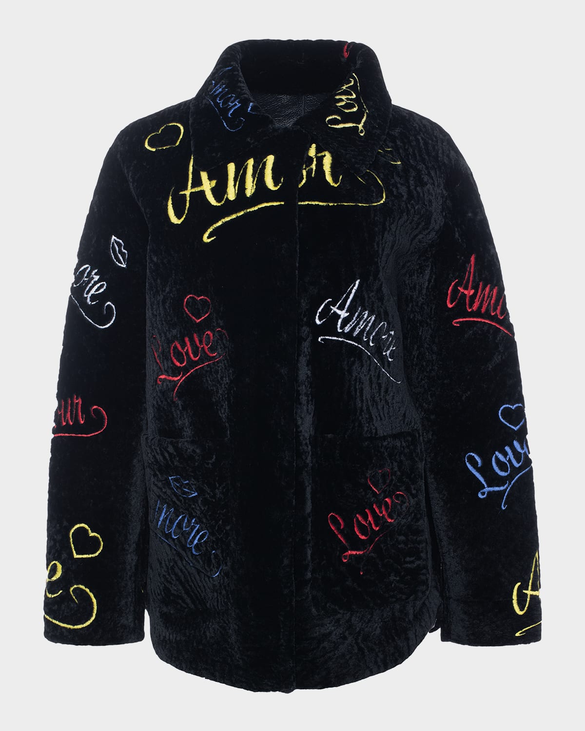Gorski Select Shearling Lamb Love Embroidered Jacket In Black