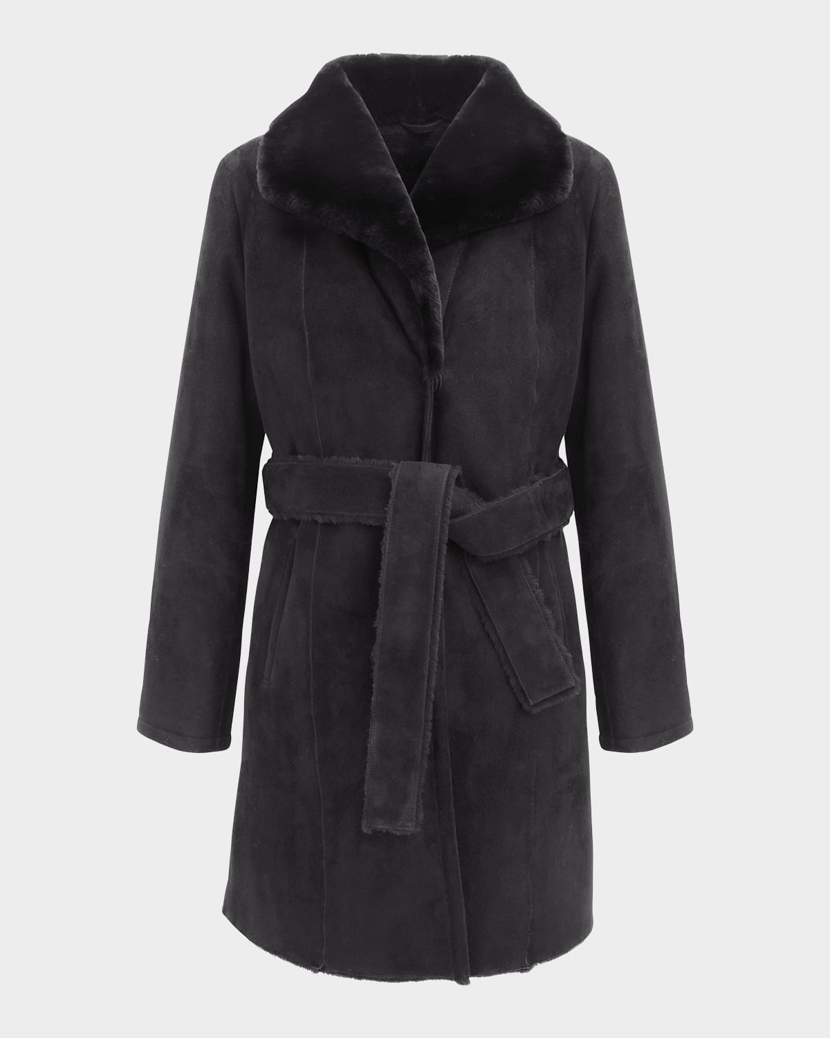 Gorski Merino Shearling Lamb Stroller With Belt In Black