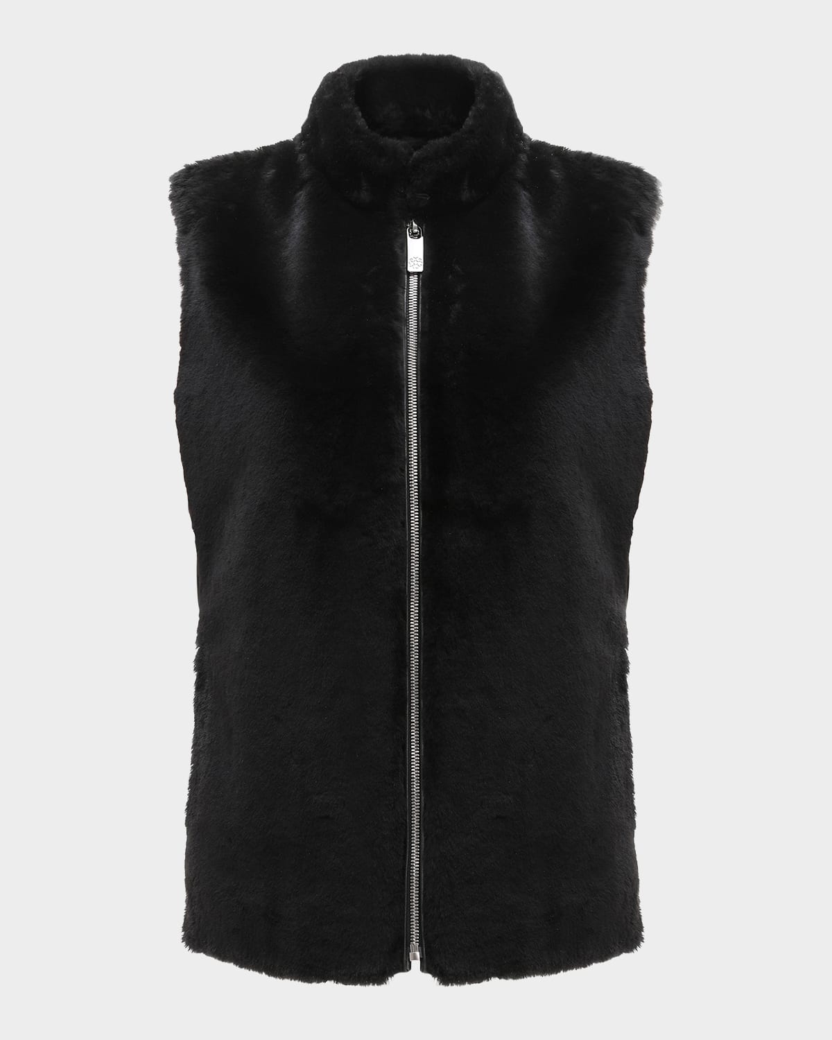 Gorski Select Lamb Shearling Zip Vest With Loro Piana Wool Back In Black
