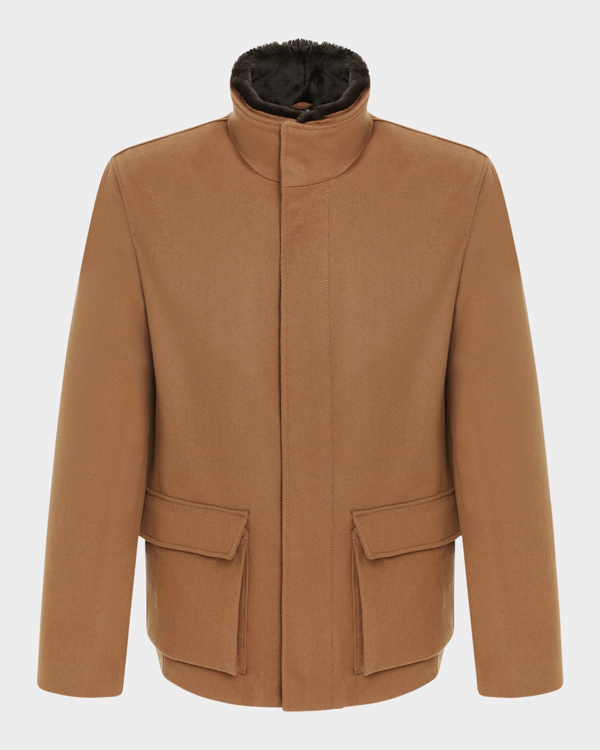 Gorski Men's Loro Piana Wool Jacket With Detachable Merino Shearling Lamb Collar In Animal Print