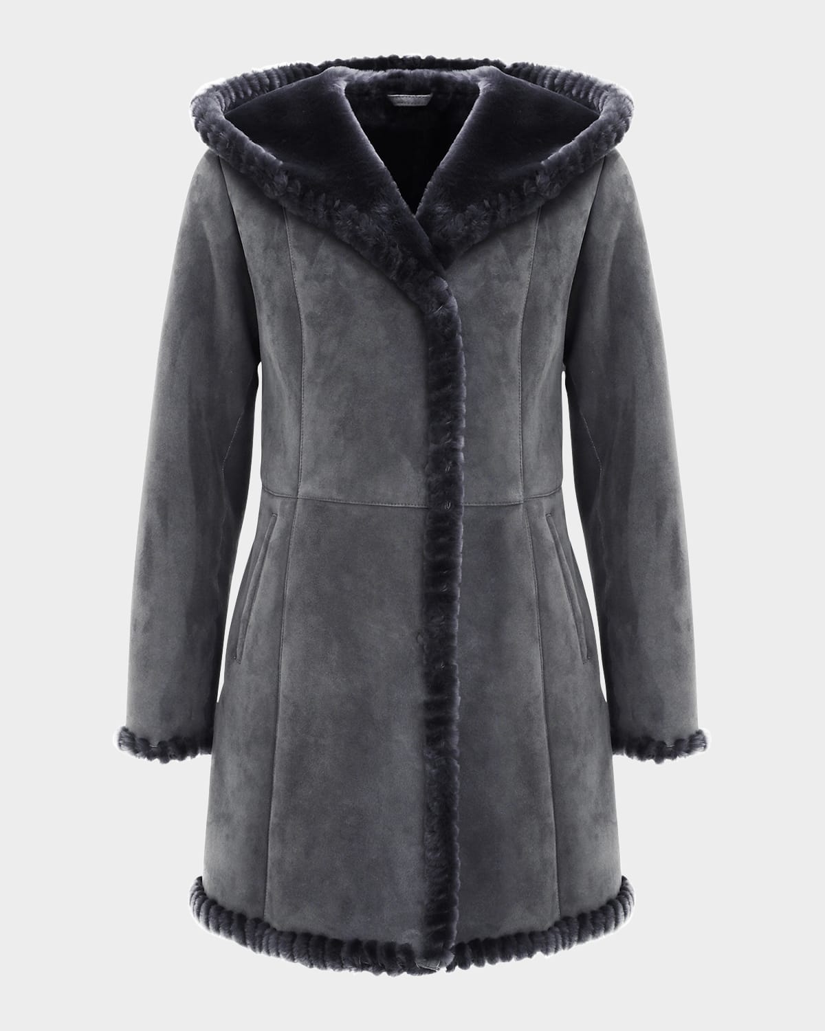 Gorski Merino Shearling Lamb Parka With Whipstitch Trim In Gray