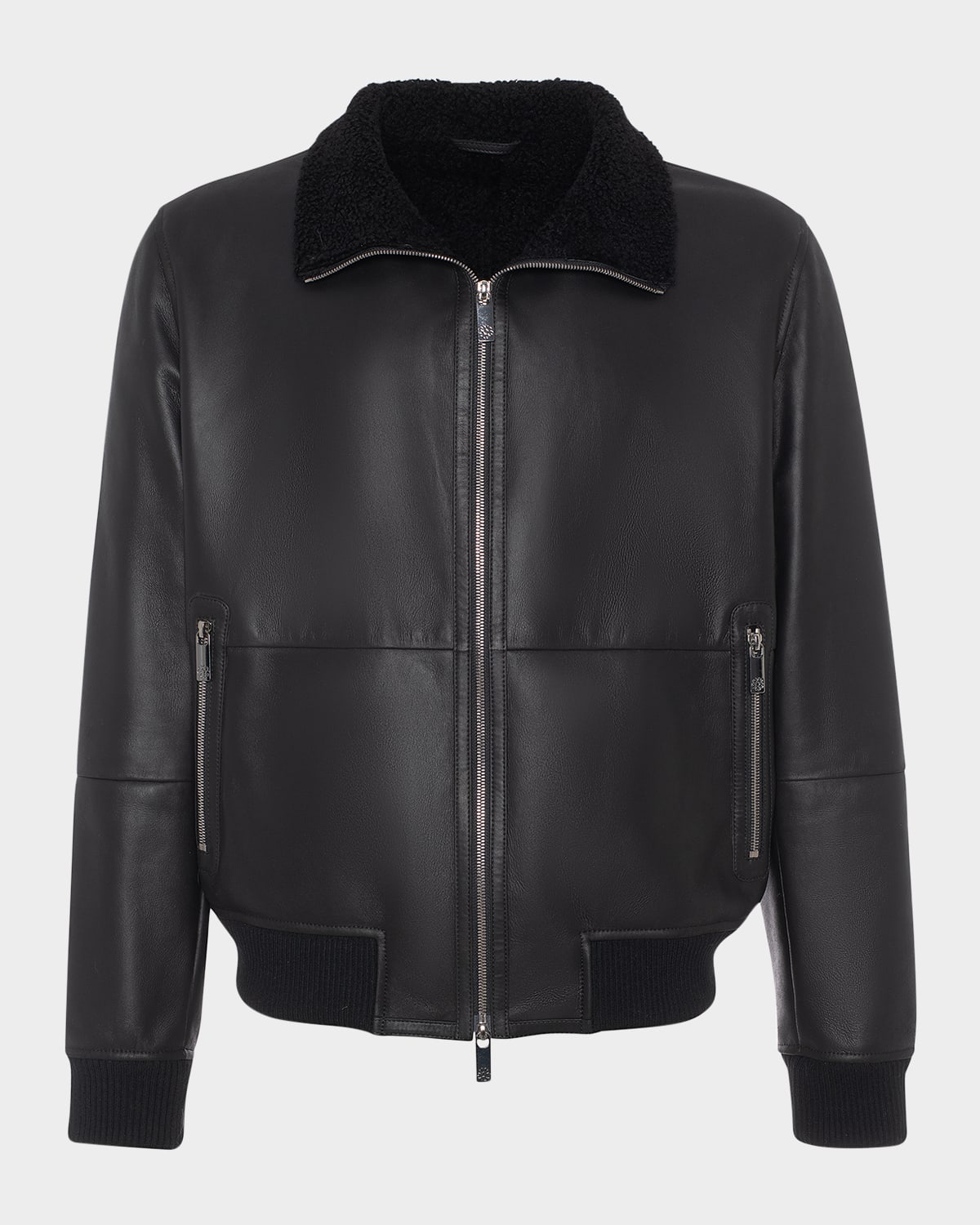 Gorski Men's Shearling Lamb Bomber Jacket In Black