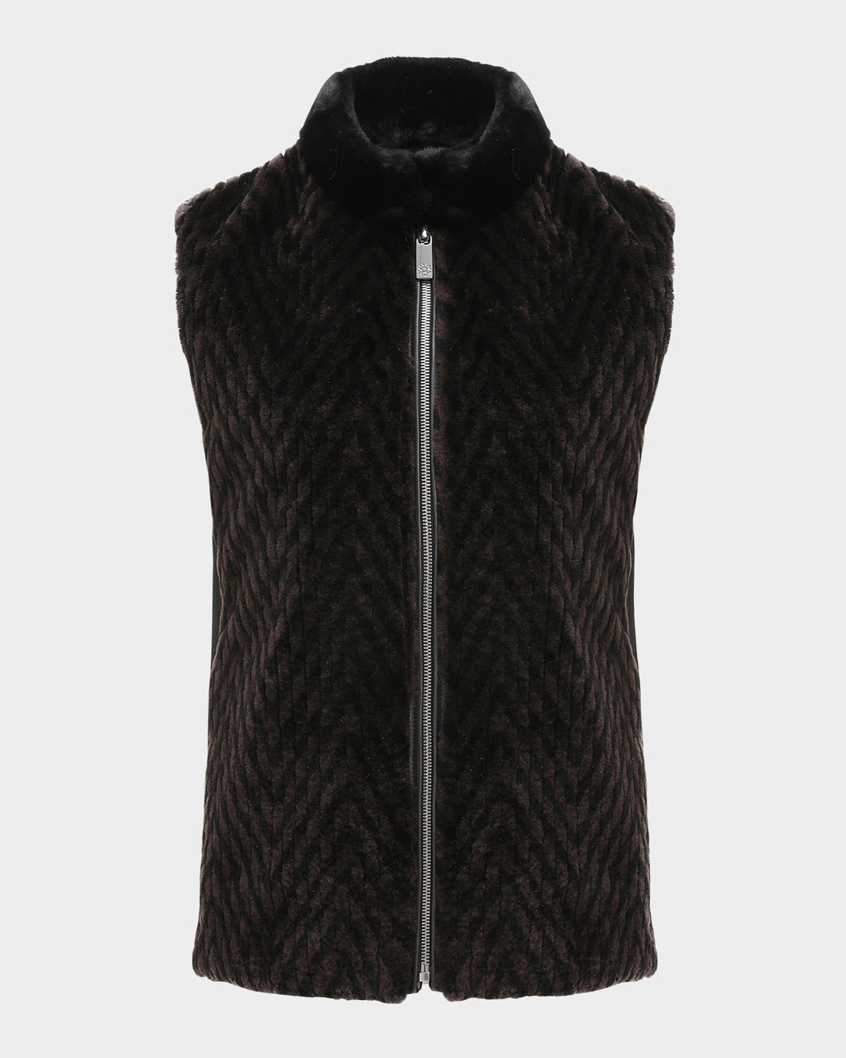 Gorski Chevron Grooved Shearling Lamb Zip Vest With Loro Piana Wool Back In Brown