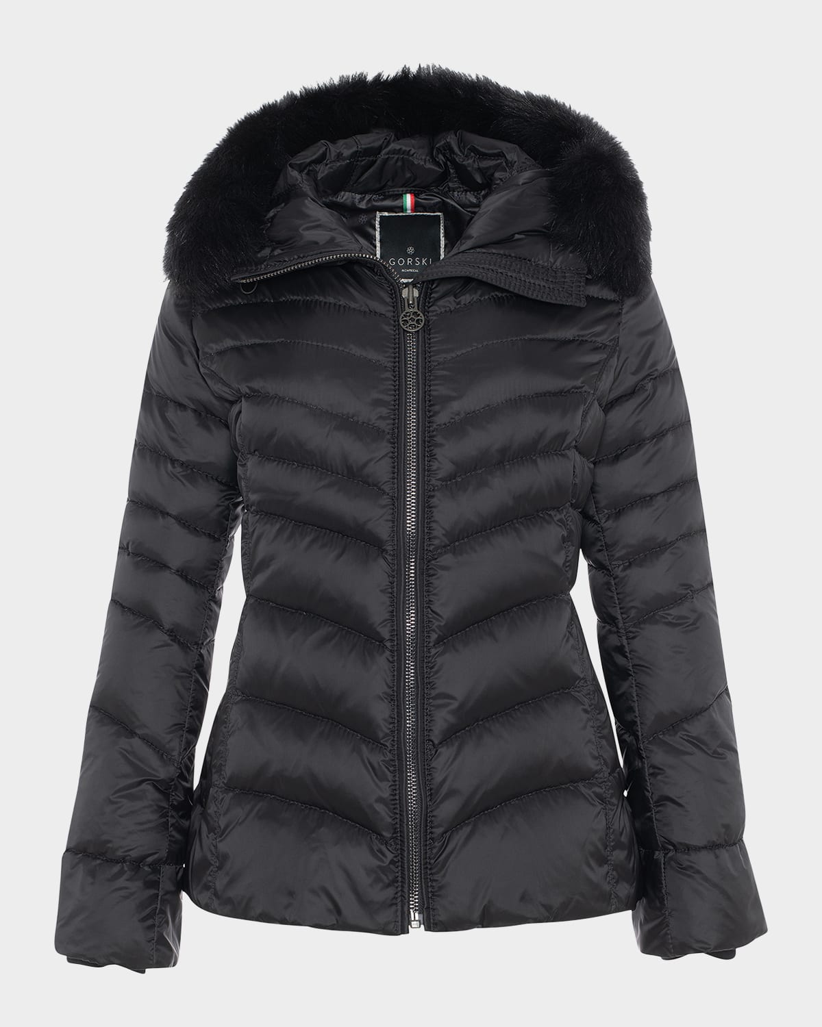 Gorski Down Apres-ski Jacket With Detachable Toscana Lamb Hood Trim In Black