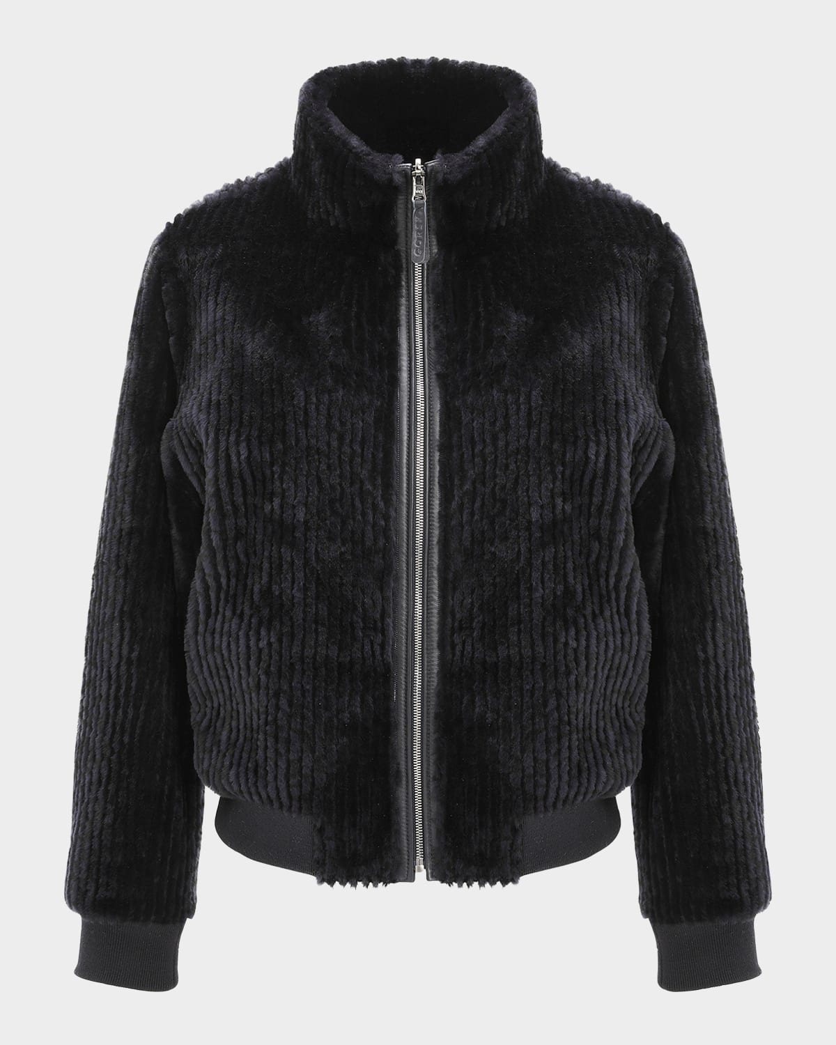 Gorski Reversible Select Grooved Shearling Lamb Insignia Bomber Jacket In Blue