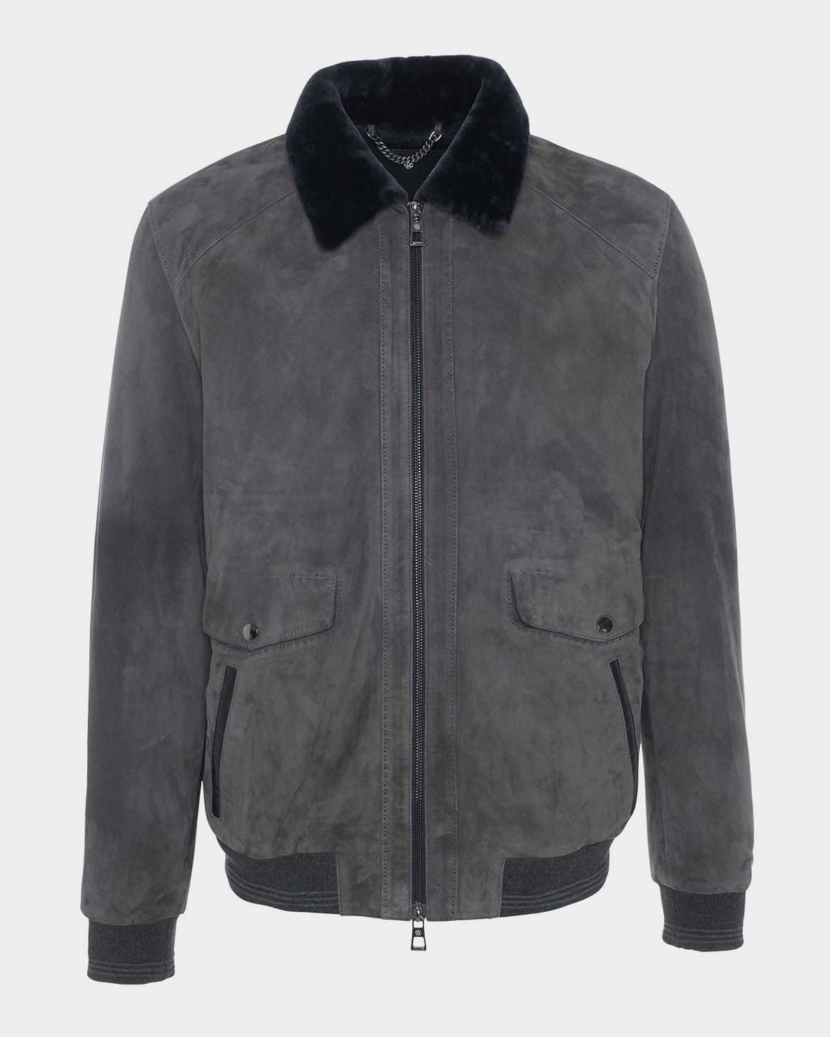Gorski Men's Suede Jacket With Select Shearling Lamb Lining In Gray