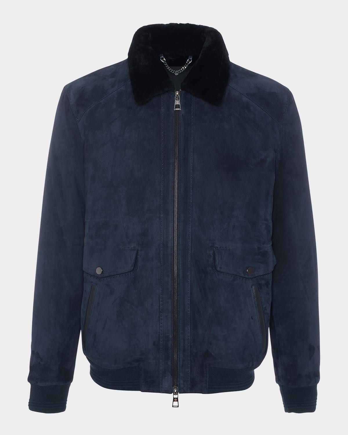 Gorski Men's Suede Jacket With Select Shearling Lamb Lining In Blue