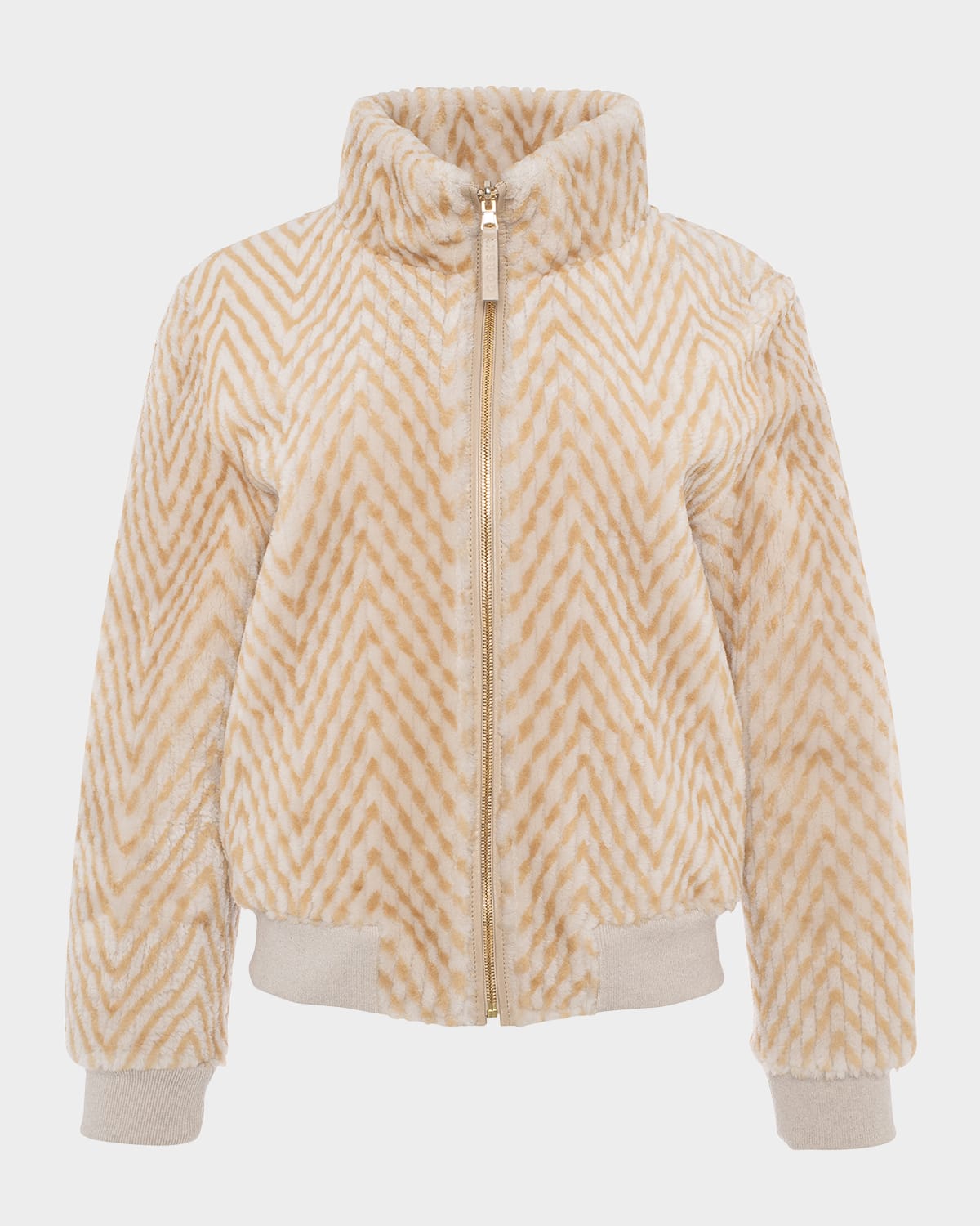 Gorski Reversible Chevron-print Grooved Shearling Lamb Bomber Jacket In Nude