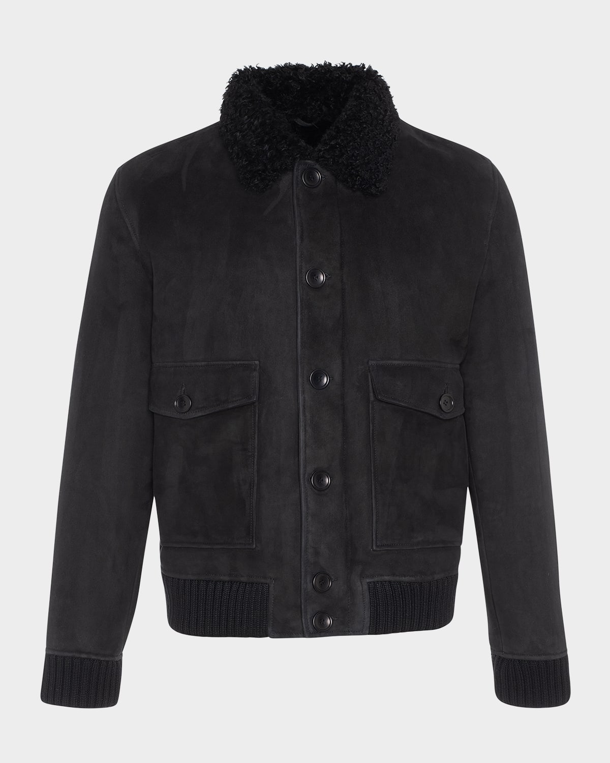 Gorski Men's Shearling Lamb Bomber Jacket In Black