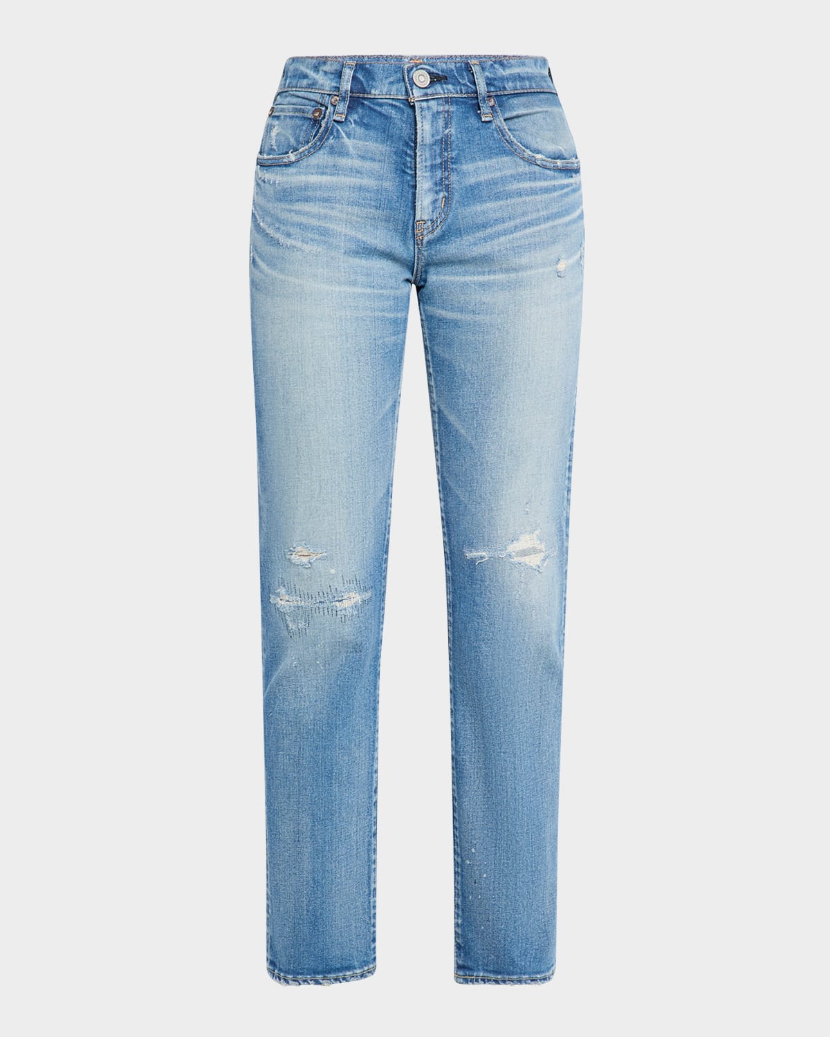 Moussy Vintage Bridgeville Distressed Straight Ankle Jeans In Blue