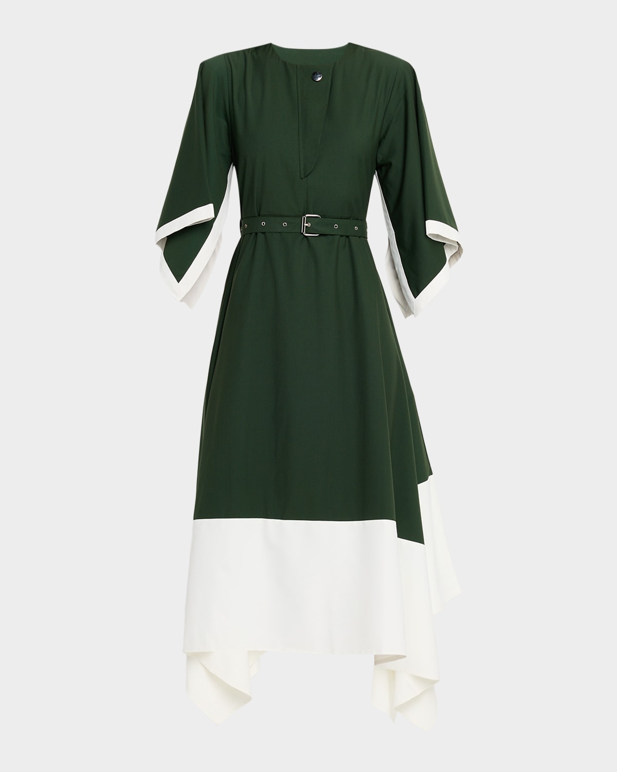 Lovebirds Jade Belted Colorblock Handkerchief Midi Skirt In Multi