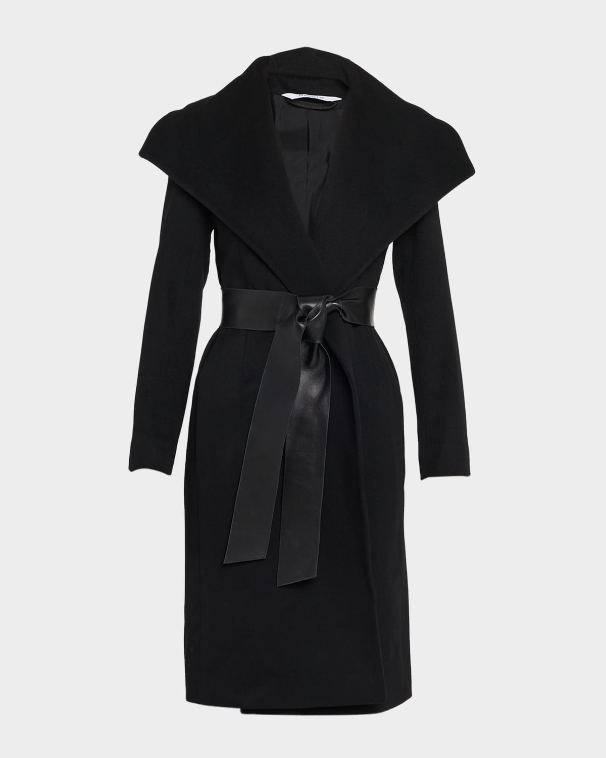 Fleurette Gemma Wool Wrap Coat With Leather Belt In Black