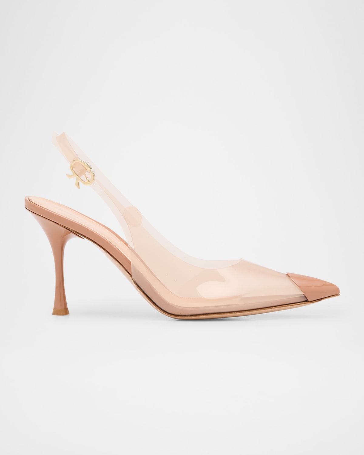 Gianvito Rossi Plexi Patent Leather Cap-toe Slingback Pumps In Brown