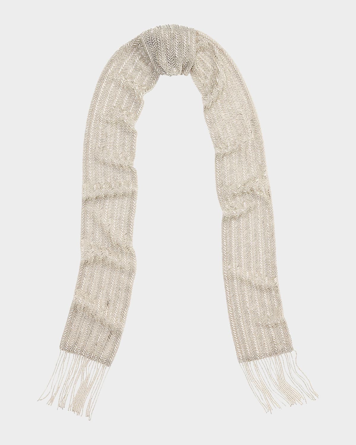 Ralph Lauren Beaded Fringe-trim Georgette Scarf In White