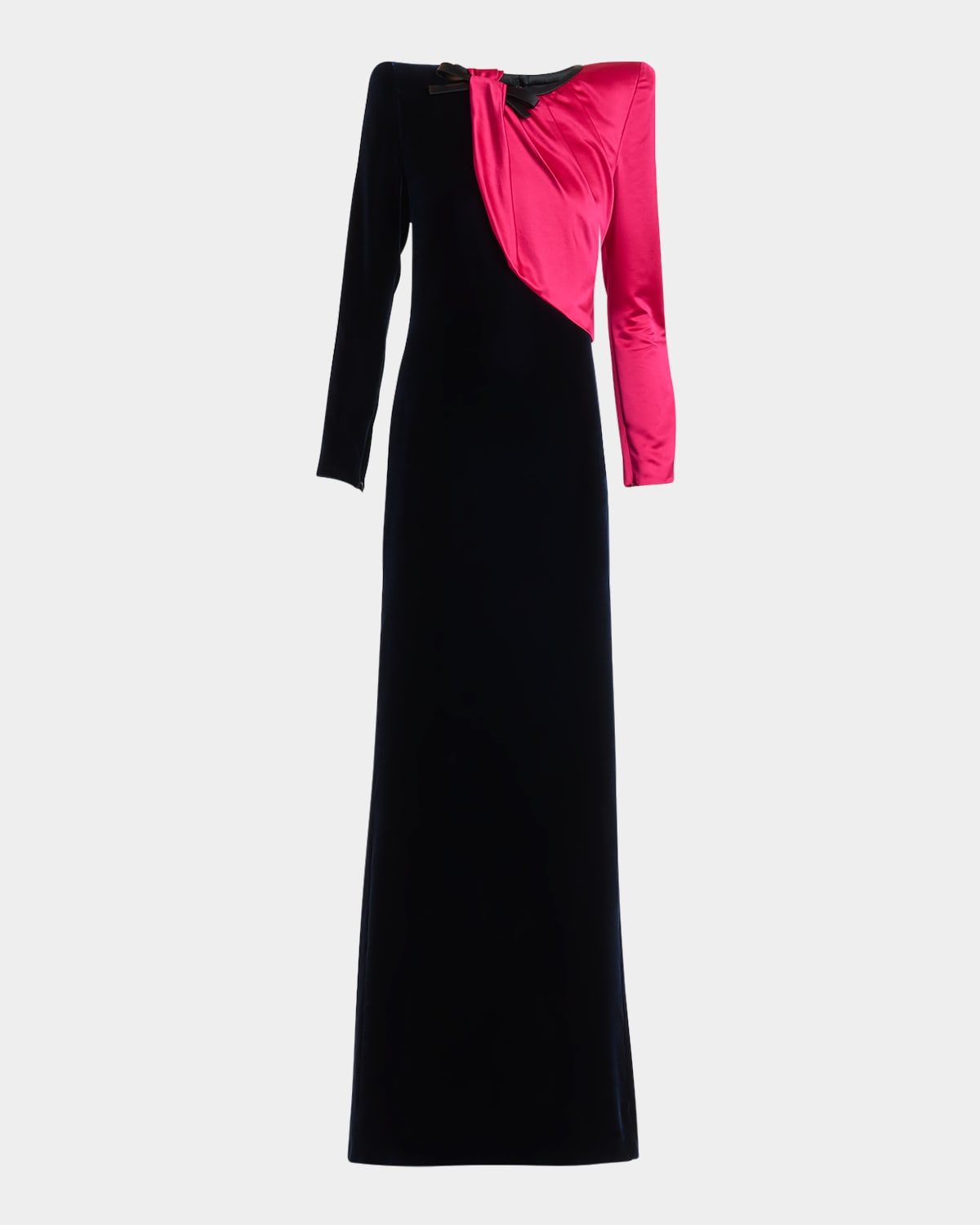 Valentino Velvet And Satin Strong-shoulder Gown In Multi