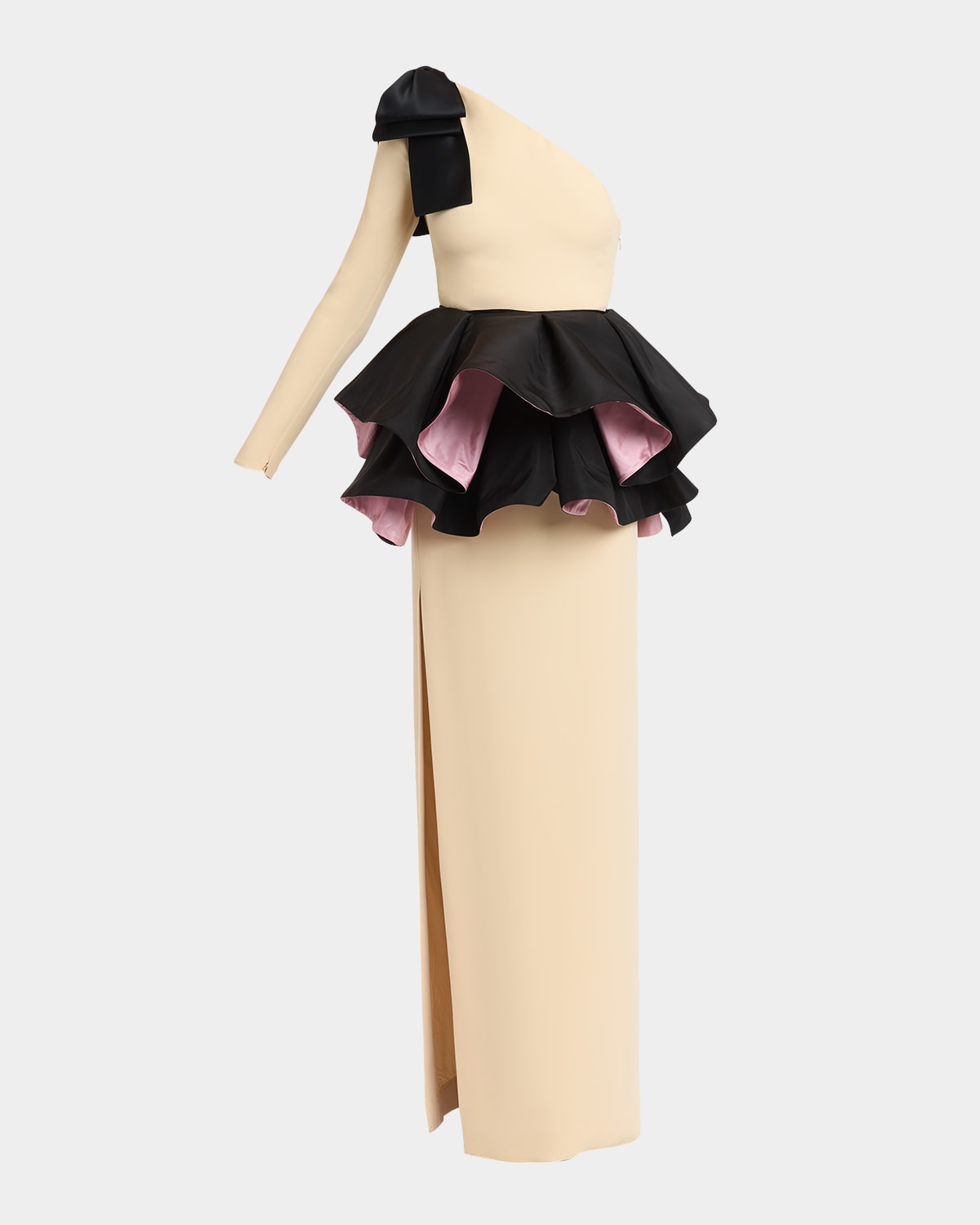 Valentino One-shoulder Peplum Column Gown In Multi