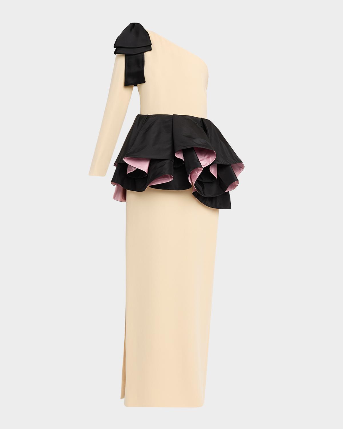One-Shoulder Peplum Column Gown