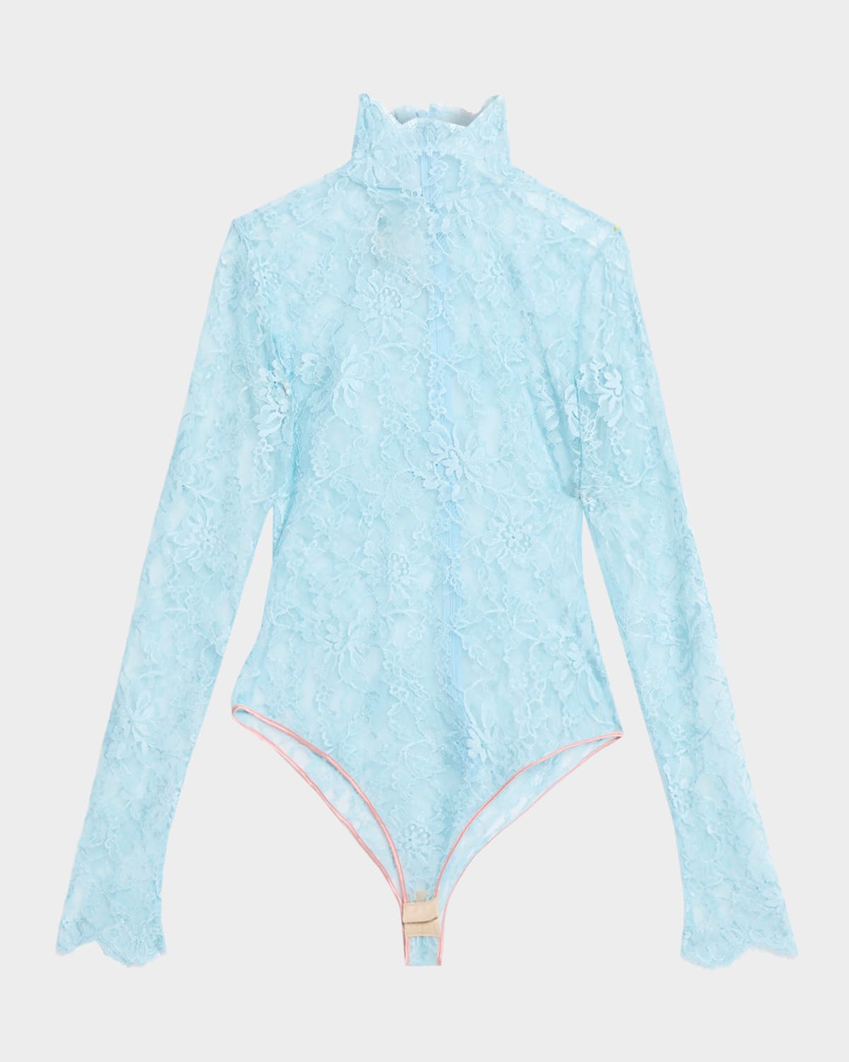 Valentino Turtleneck Long-sleeve Lace Bodysuit In Gray