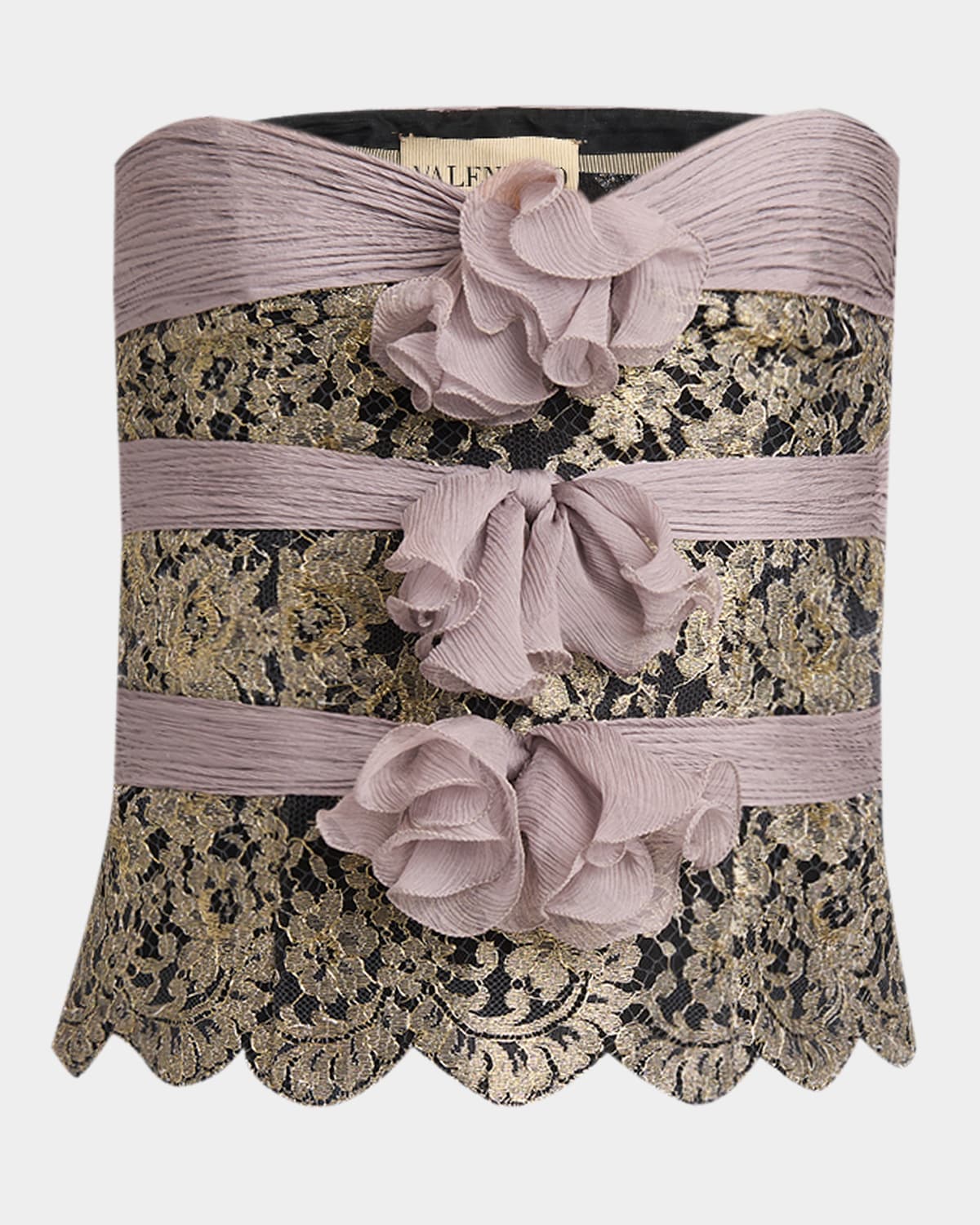 Valentino Strapless Lace Triple-bow Top In Multi