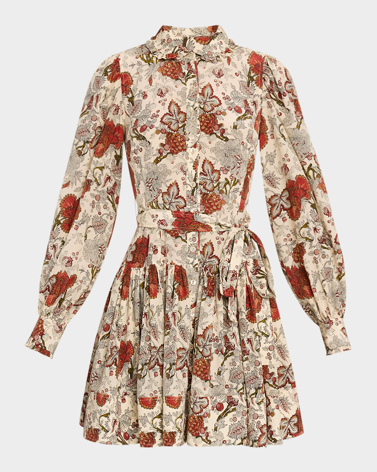 Ulla Johnson Simona Belted Ruffled Floral-print Silk Crepe De Chine Mini Dress In Multi