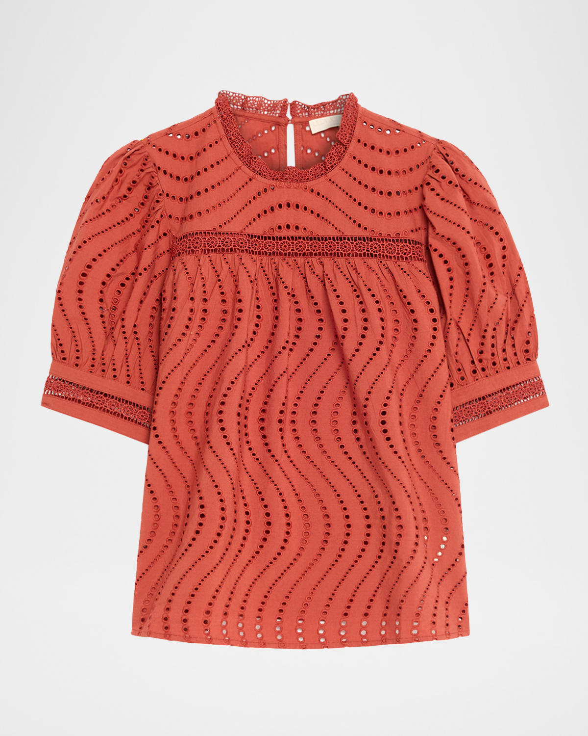 Ulla Johnson Virginia Lace Eyelet Short-sleeve Blouse In Burgundy
