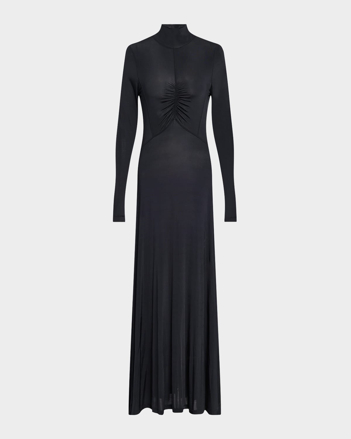 Ulla Johnson Koa Ruched Jersey Turtleneck Maxi Dress In Black