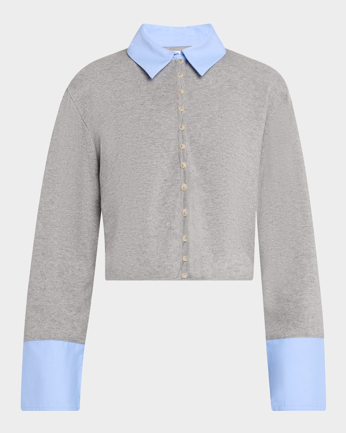 Naadam Cropped Button-down Mixed Media Sweater In Gray