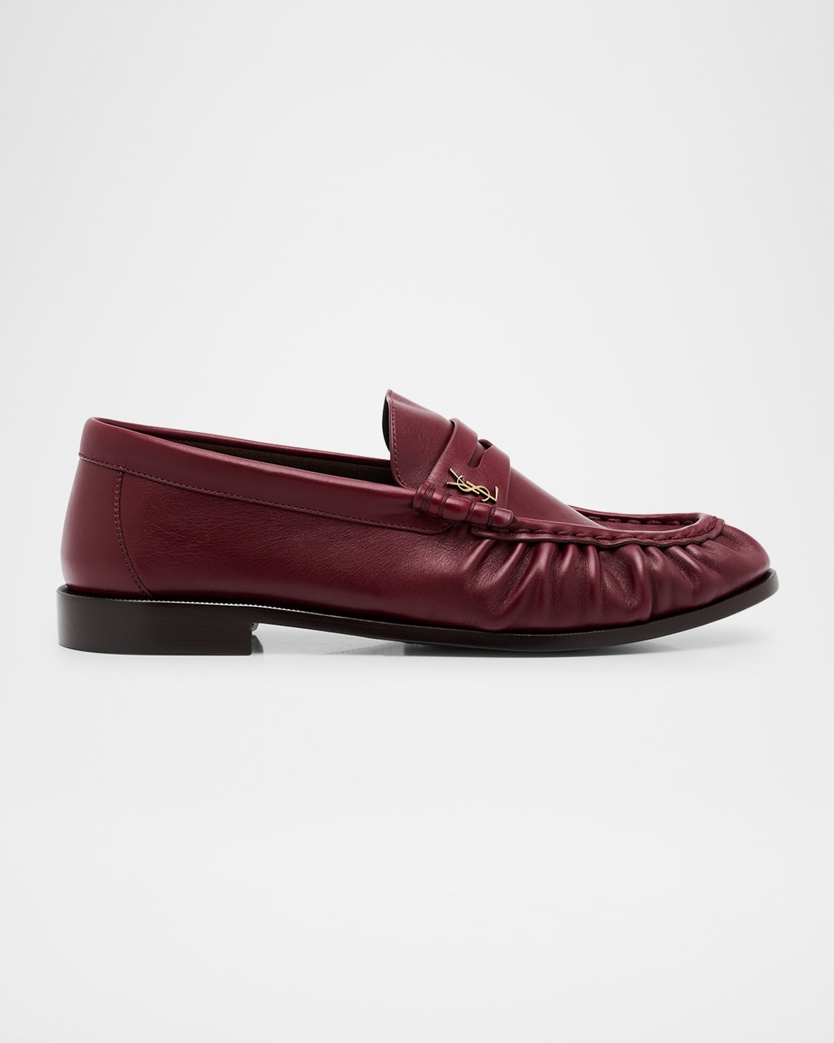 Saint Laurent Le Leather Ysl Penny Loafers In Burgundy
