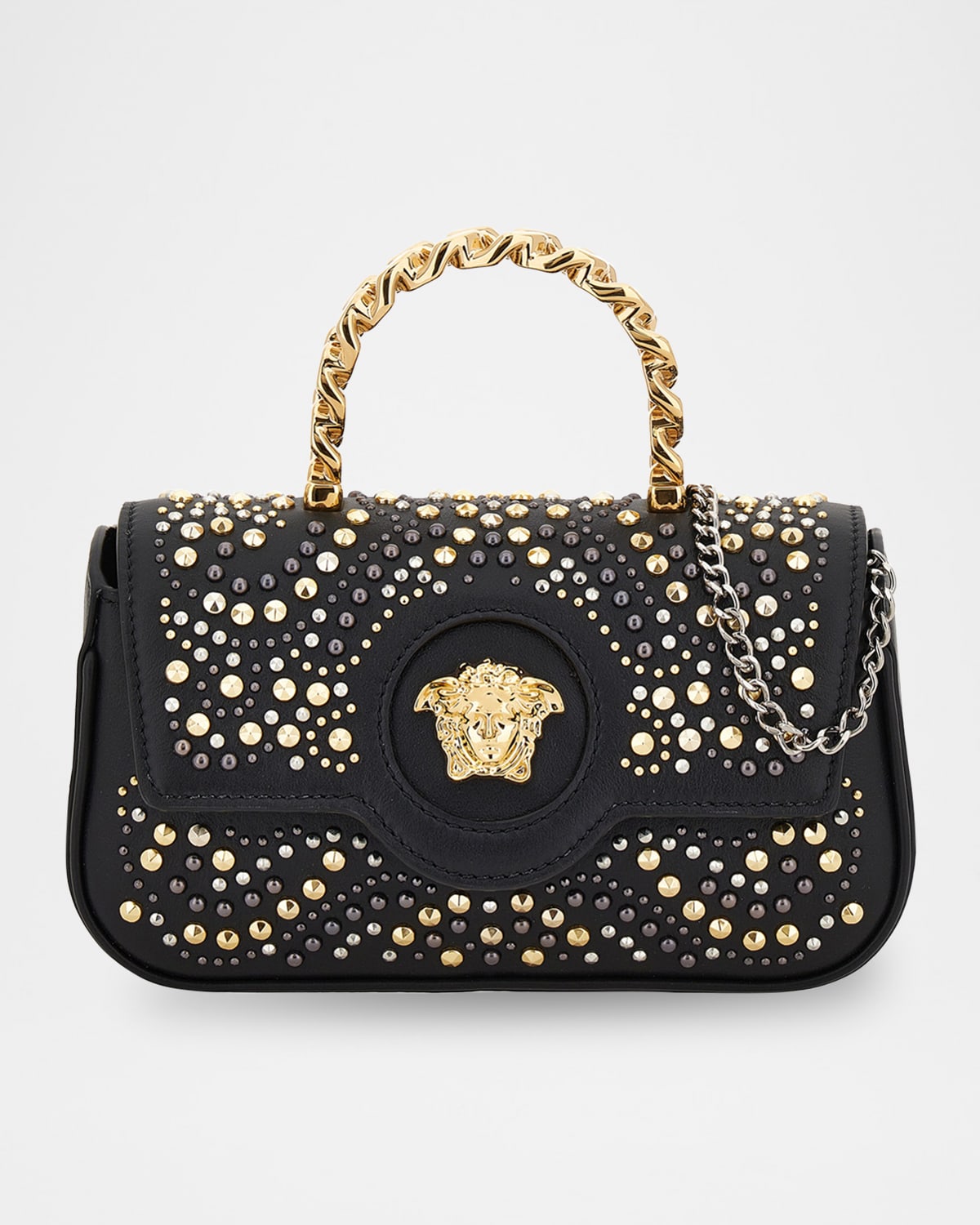 Versace La Medusa Mini Studded Leather Top-handle Bag