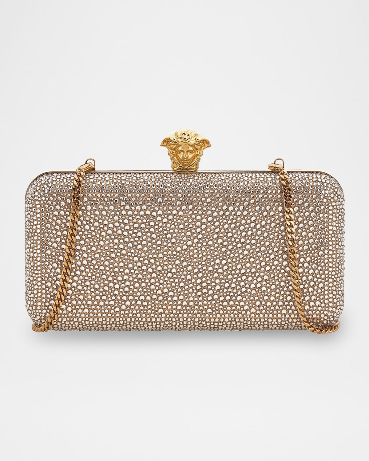 Versace Crystal-embellished Medusa Clutch Bag In Nude