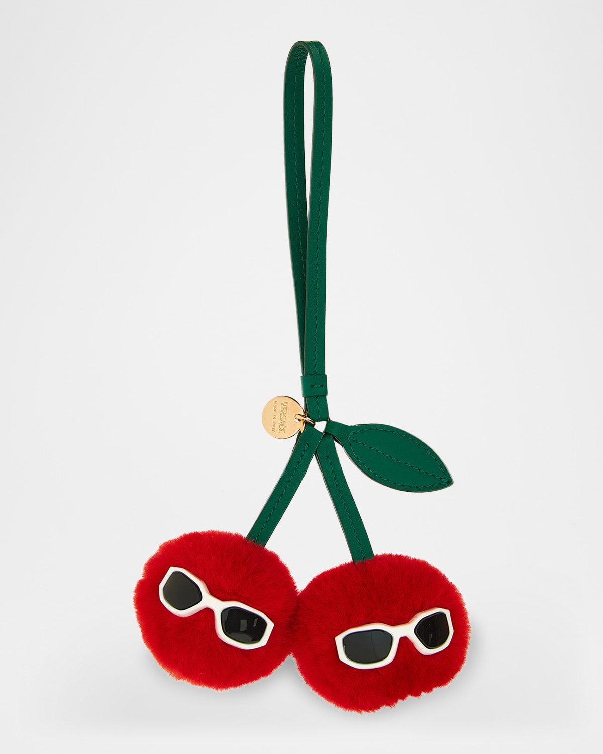 Versace Fuzzy Shearling Cherry Bag Charm In Red