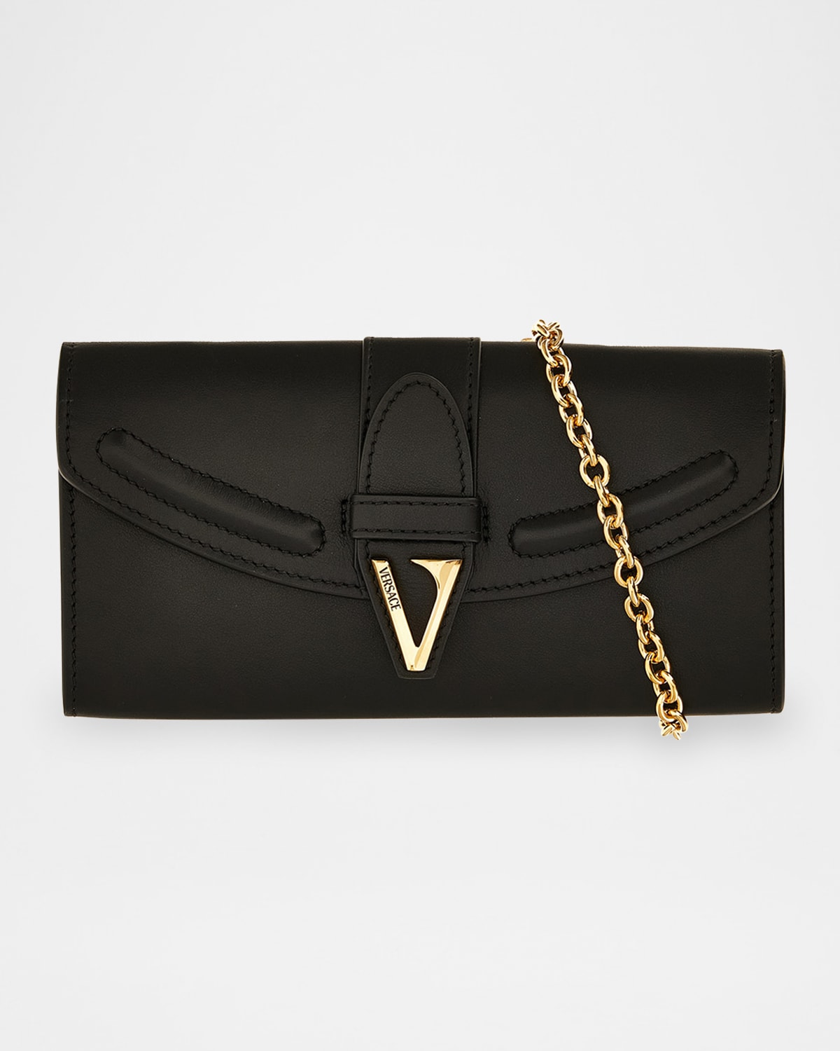 Versace Virtus Leather Wallet On Chain In Black