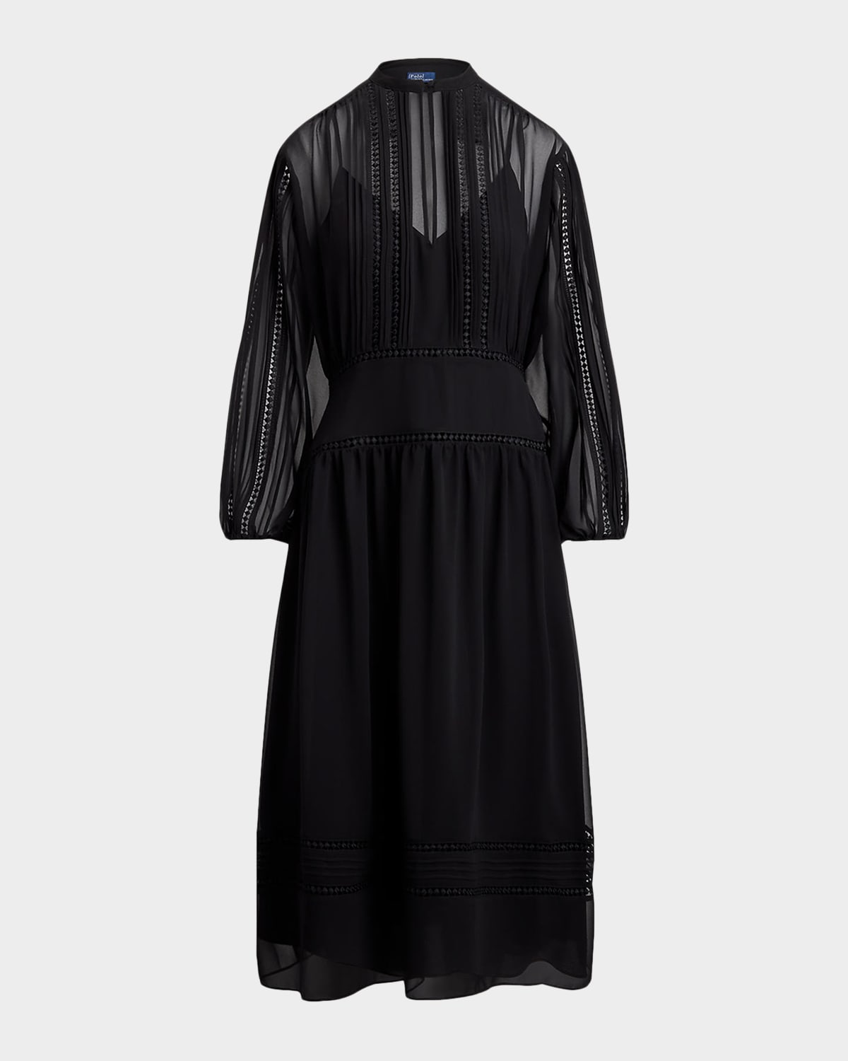 Polo Ralph Lauren Lace-trim Georgette Midi Dress In Black