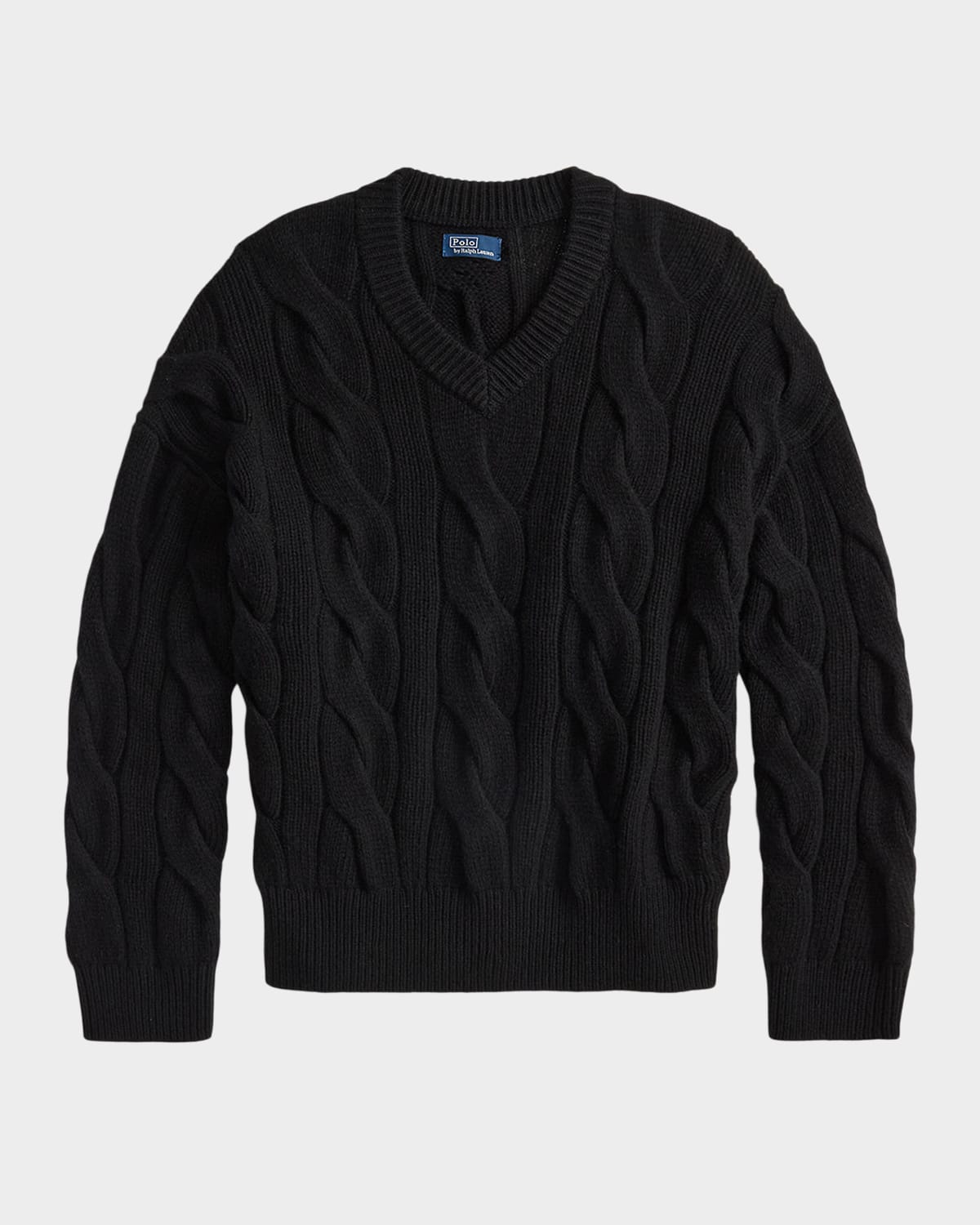 Polo Ralph Lauren Cable-knit Wool-cashmere V-neck Sweater In Black