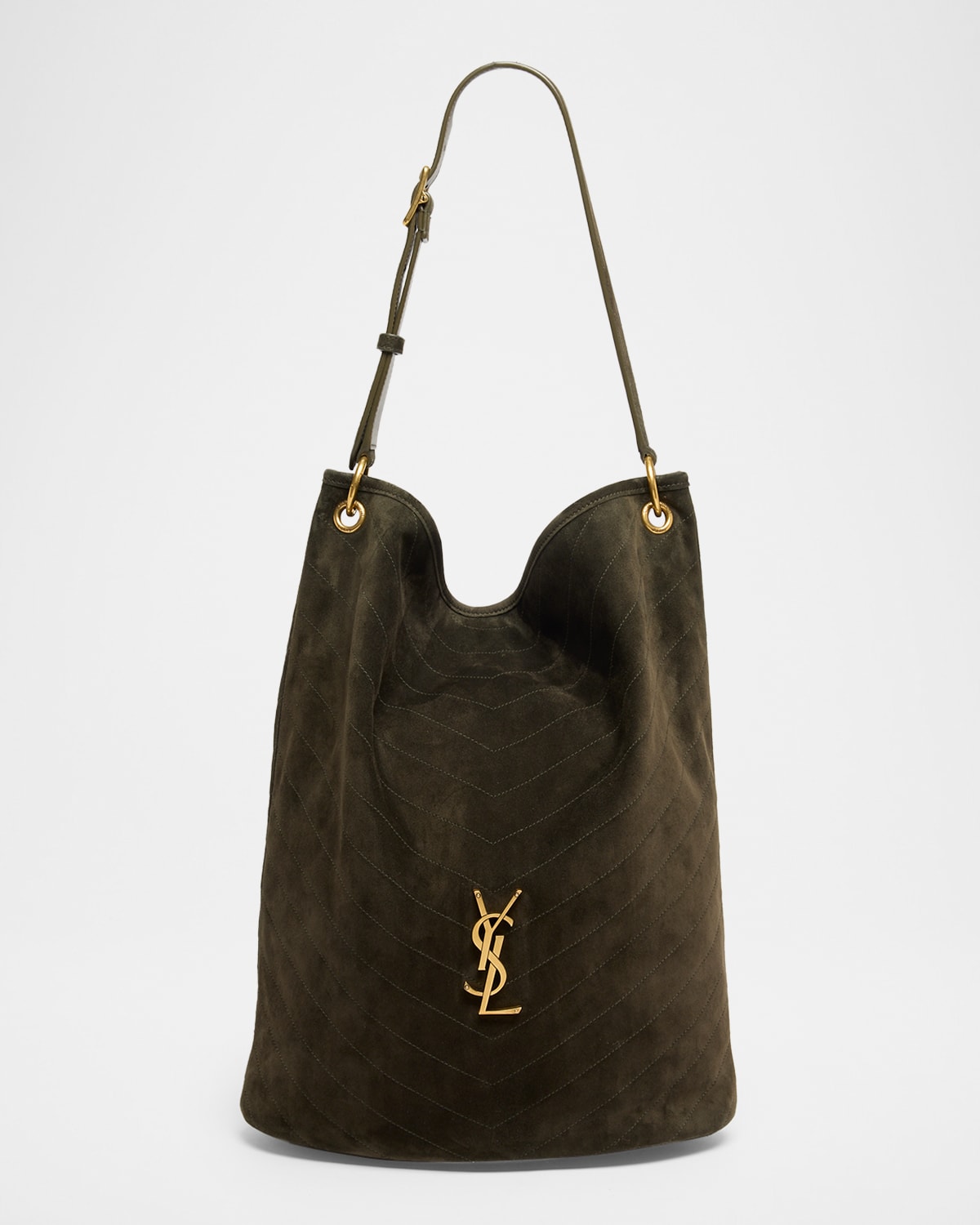 Saint Laurent Niki Ysl Bucket Bag In Quilted Suede In Brown