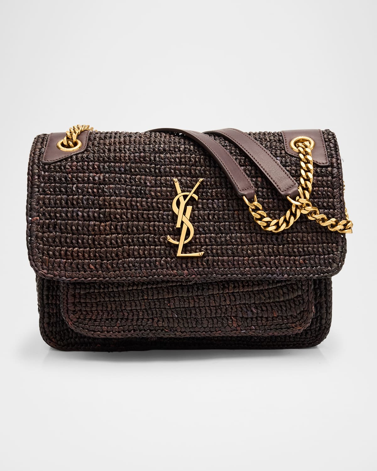Niki Medium YSL Raffia Shoulder Bag