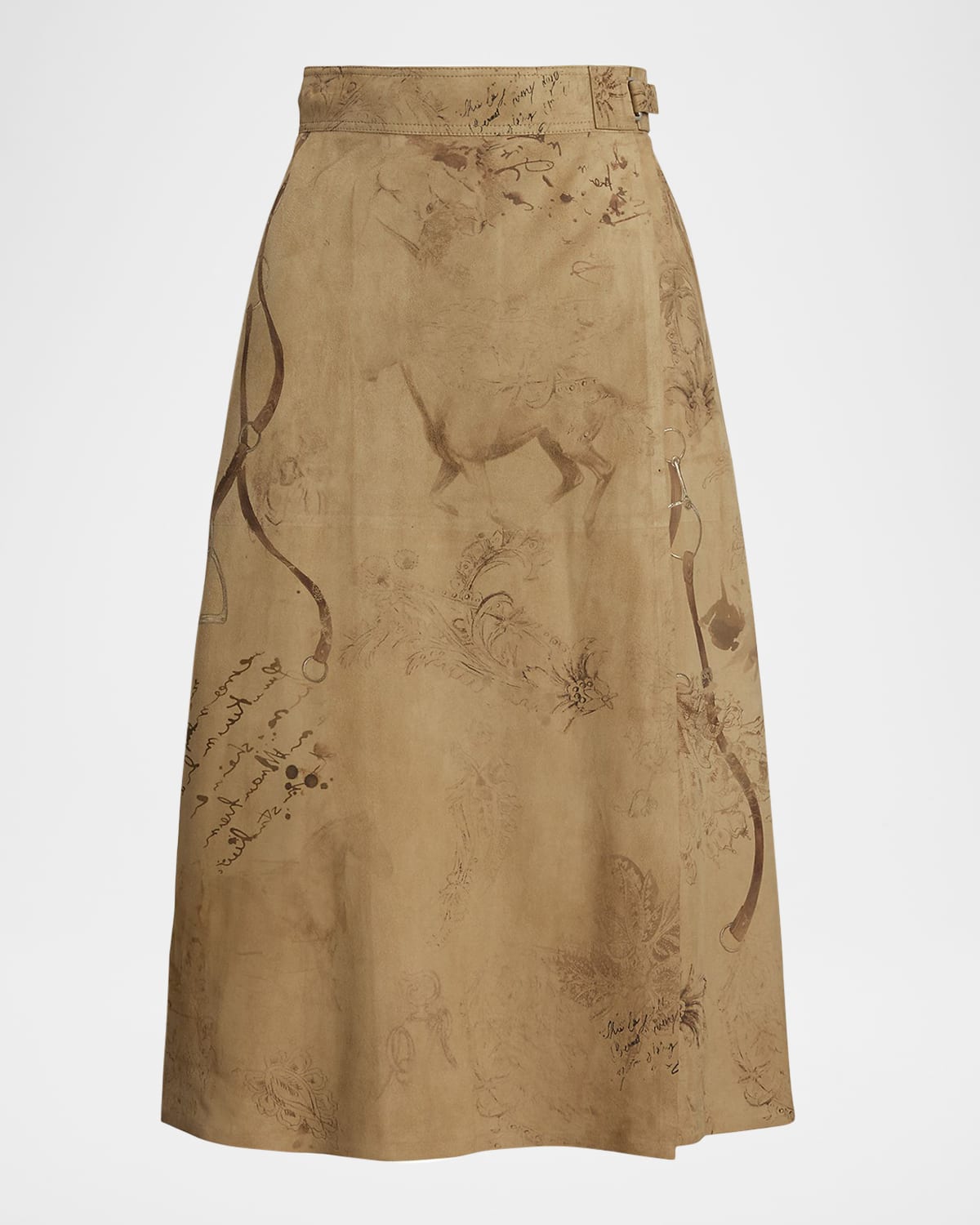 Ralph Lauren Jackeline Stirrup Sketch Suede Skirt In Brown