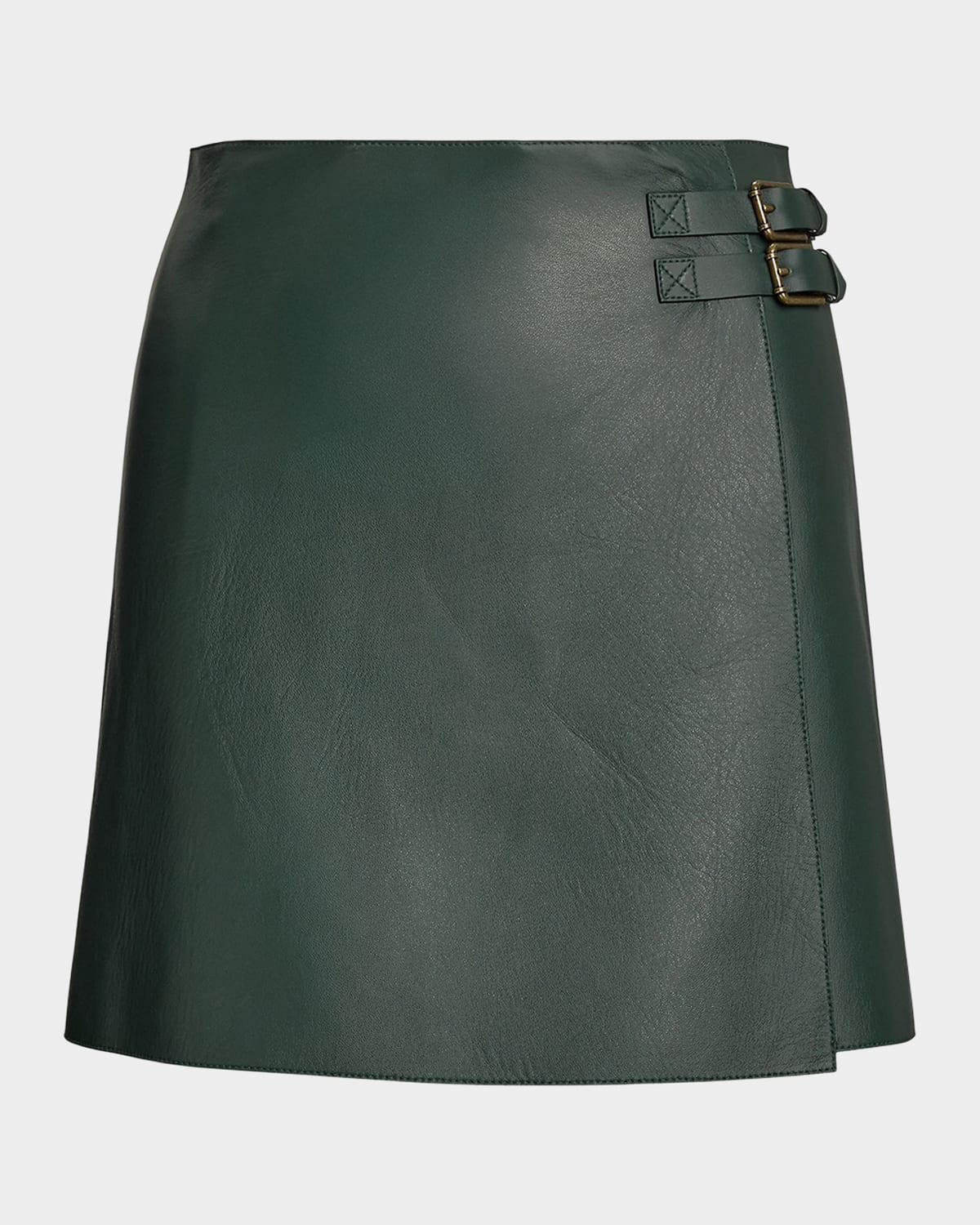 Ralph Lauren Kyler Belted Leather Skirt In Green